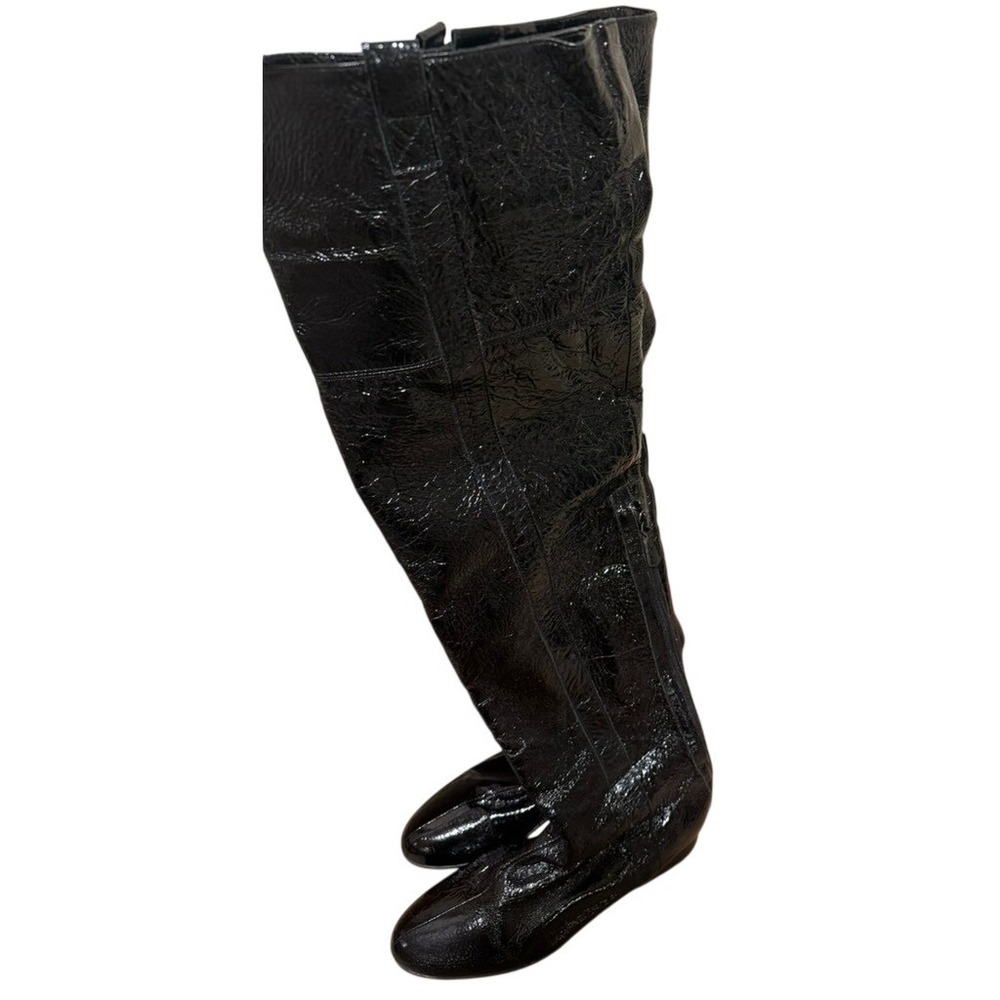 Goldenbleu Black Patent Leather Over The Knee Boots Crinkled‎ Made in Italy 36.5